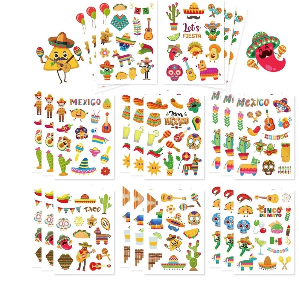 357 Mexican Fiesta Stickers Kids Cinco de Mayo Party Favors Viva Mexico Decals